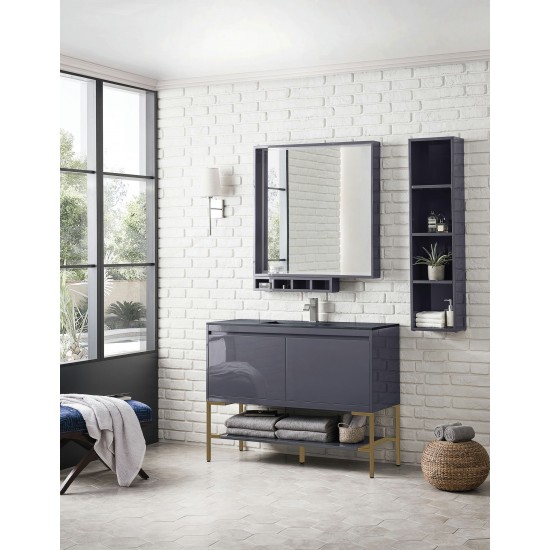 Milan 47.3" Single Vanity Modern Grey Radiant Gold, Charcoal Black Composite Top