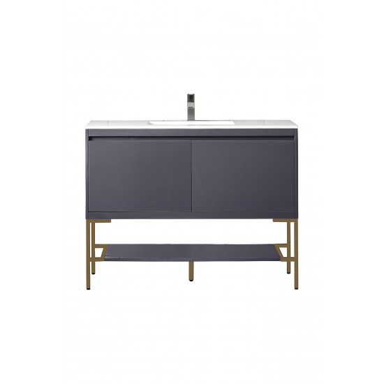 Milan 47.3" Single Vanity Modern Grey Radiant Gold w/ White Composite Top