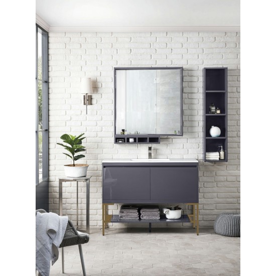 Milan 47.3" Single Vanity Modern Grey Radiant Gold w/ White Composite Top