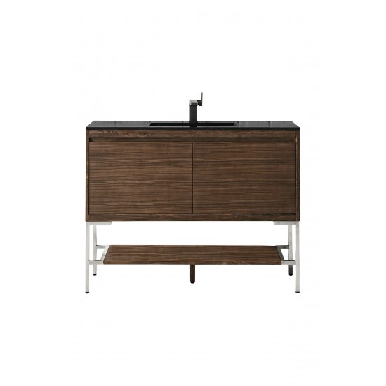 Milan 47.3" Single Vanity Mid Century Walnut Nickel w/ Black Composite Top