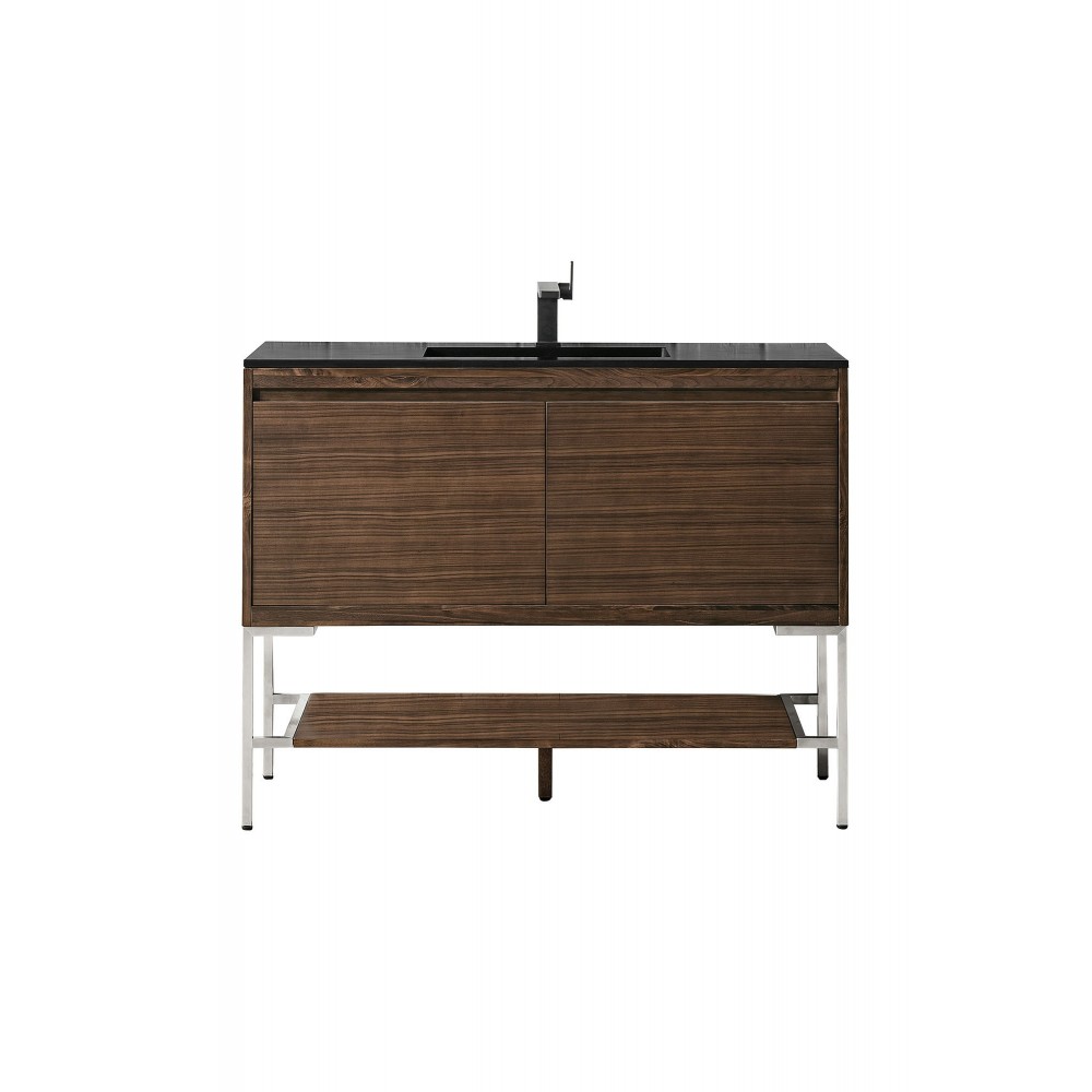 Milan 47.3" Single Vanity Mid Century Walnut Nickel w/ Black Composite Top