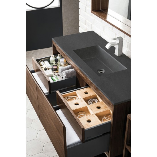 Milan 47.3" Single Vanity, Mid Century Walnut w/Charcoal Black Composite Top