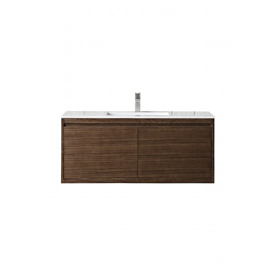 Milan 47.3" Single Vanity, Mid Century Walnut w/Glossy White Composite Top