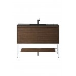 Milan 47.3" Single Vanity Mid Century Walnut White, Charcoal Black Composite Top