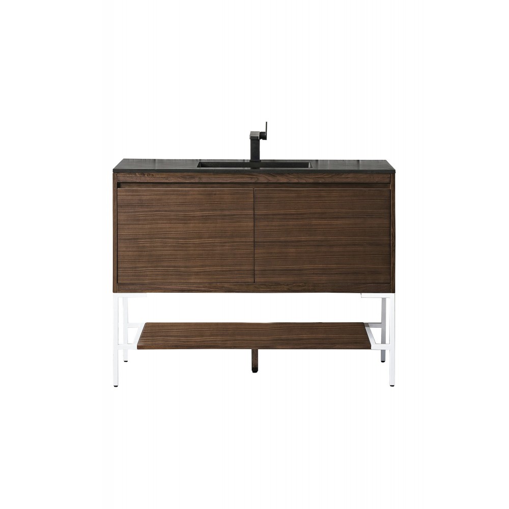 Milan 47.3" Single Vanity Mid Century Walnut White, Charcoal Black Composite Top