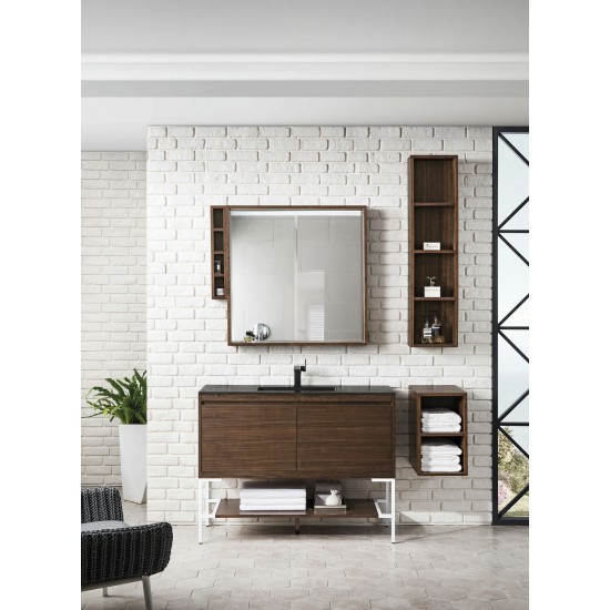 Milan 47.3" Single Vanity Mid Century Walnut White, Charcoal Black Composite Top