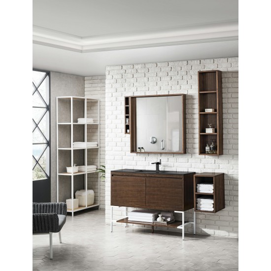 Milan 47.3" Single Vanity Mid Century Walnut White, Charcoal Black Composite Top