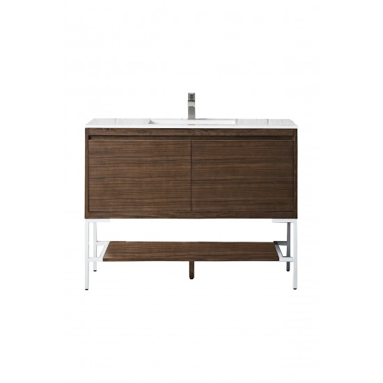 Milan 47.3" Single Vanity Mid Century Walnut White w/ White Composite Top