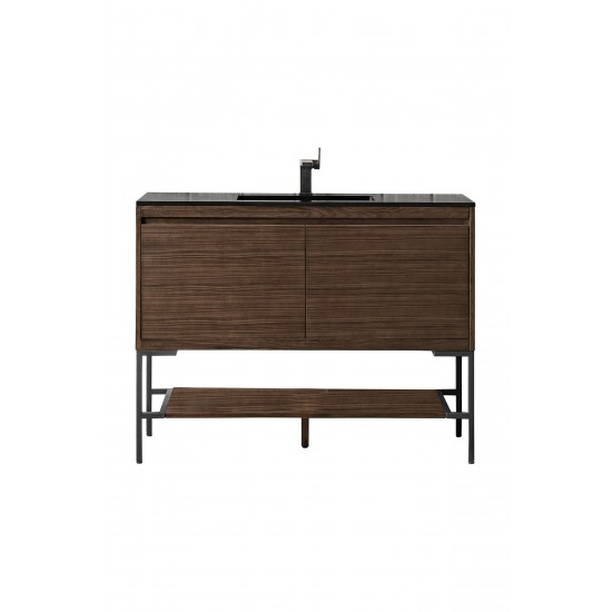 Milan 47.3" Single Vanity Mid Century Walnut Black, Charcoal Black Composite Top