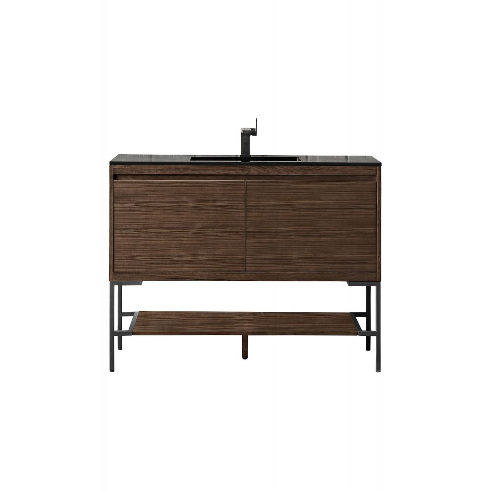 Milan 47.3" Single Vanity Mid Century Walnut Black, Charcoal Black Composite Top Milan 47.3" Single Vanity Mid Century Walnut Black, Charcoal Black Composite Top