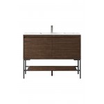 Milan 47.3" Single Vanity Mid Century Walnut Black w/Glossy White Composite Top