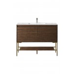 Milan 47.3" Single Vanity Mid Century Walnut Radiant Gold w/ White Composite Top