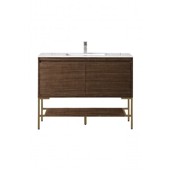 Milan 47.3" Single Vanity Mid Century Walnut Radiant Gold w/ White Composite Top