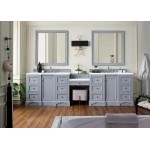 De Soto 118" Double Vanity Set Gray w/Makeup Table 3 CM Classic White Quartz Top