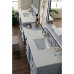 De Soto 118" Double Vanity Set Gray w/Makeup Table 3 CM Classic White Quartz Top