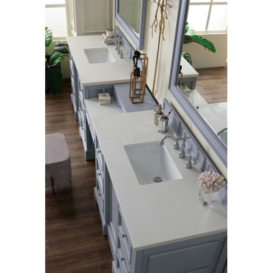 De Soto 118" Double Vanity Set Gray w/Makeup Table 3 CM Classic White Quartz Top