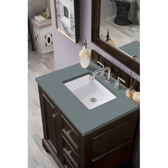 De Soto 30" Single Vanity, Burnished Mahogany w/ 3 CM Cala Blue Quartz Top