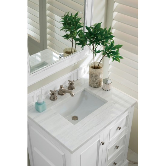 De Soto 30" Single Vanity, Bright White w/ 3 CM Arctic Fall Solid Surface Top