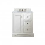 De Soto 30" Single Vanity, Bright White w/ 3 CM Carrara Marble Top