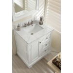 De Soto 30" Single Vanity, Bright White w/ 3 CM Carrara Marble Top