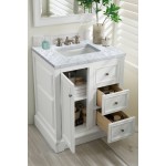 De Soto 30" Single Vanity, Bright White w/ 3 CM Carrara Marble Top