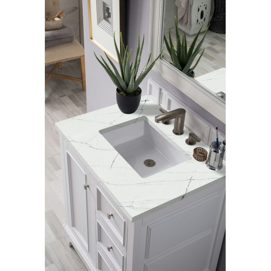 De Soto 30" Single Vanity, Bright White w/ 3 CM Ethereal Noctis Quartz Top
