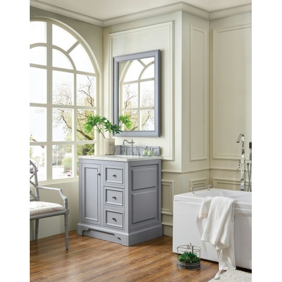 De Soto 30" Single Vanity, Silver Gray w/ 3 CM Carrara Marble Top