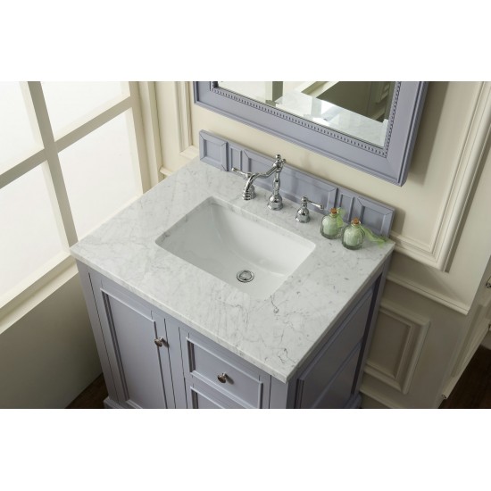 De Soto 30" Single Vanity, Silver Gray w/ 3 CM Carrara Marble Top