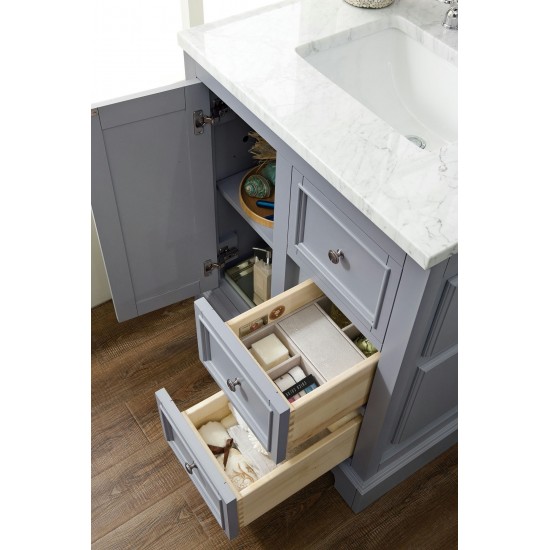 De Soto 30" Single Vanity, Silver Gray w/ 3 CM Carrara Marble Top