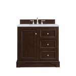 De Soto 36" Single Vanity, Burnished Mahogany w/ 3 CM Carrara Marble Top