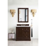 De Soto 36" Single Vanity, Burnished Mahogany w/ 3 CM Carrara Marble Top