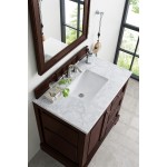 De Soto 36" Single Vanity, Burnished Mahogany w/ 3 CM Carrara Marble Top