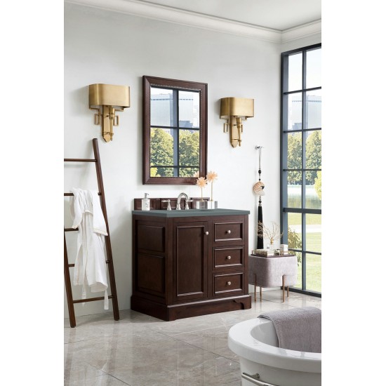 De Soto 36" Single Vanity, Burnished Mahogany w/ 3 CM Cala Blue Quartz Top