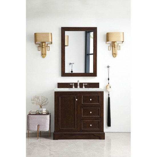 De Soto 36" Single Vanity, Burnished Mahogany w/ 3 CM Ethereal Noctis Quartz Top