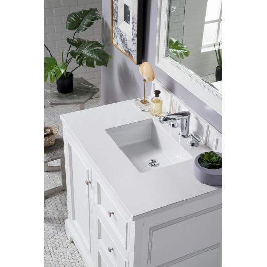 De Soto 36" Single Vanity, Bright White w/ 3 CM Classic White Quartz Top