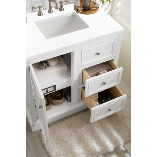 De Soto 36" Single Vanity, Bright White w/ 3 CM Classic White Quartz Top