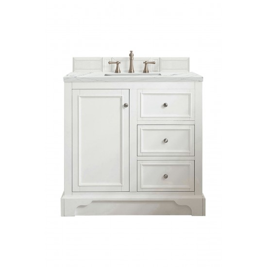 De Soto 36" Single Vanity, Bright White, w/ 3 CM Ethereal Noctis Quartz Top