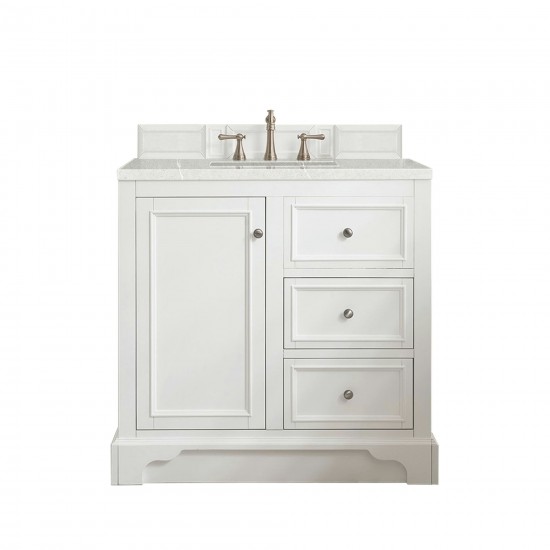 De Soto 36" Single Vanity, Bright White w/ 3 CM Eternal Serena Quartz Top