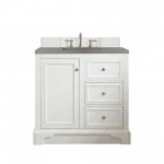 De Soto 36" Single Vanity, Bright White w/ 3 CM Grey Expo Quartz Top