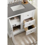 De Soto 36" Single Vanity, Bright White w/ 3 CM Grey Expo Quartz Top