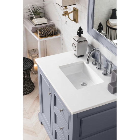 De Soto 36" Single Vanity, Silver Gray w/ 3 CM Classic White Quartz Top