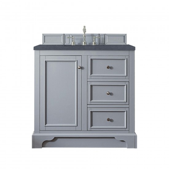 De Soto 36" Single Vanity, Silver Gray w/ 3 CM Charcoal Soapstone Quartz Top