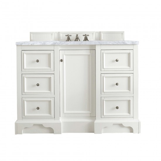 De Soto 48" Single Vanity, Bright White w/ 3 CM Carrara Marble Top