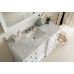 De Soto 48" Single Vanity, Bright White w/ 3 CM Carrara Marble Top