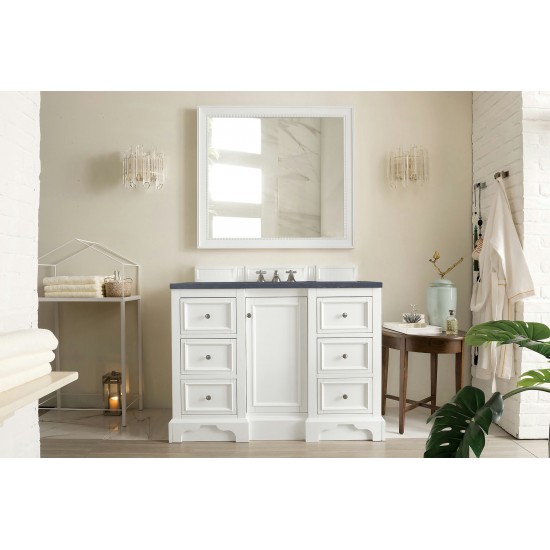 De Soto 48" Single Vanity, Bright White w/ 3 CM Charcoal Soapstone Quartz Top