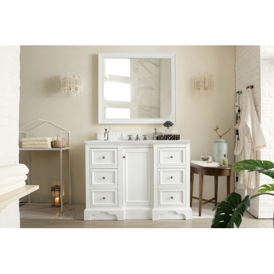 De Soto 48" Single Vanity, Bright White w/ 3 CM Ethereal Noctis Quartz Top