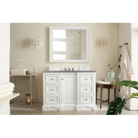 De Soto 48" Single Vanity, Bright White w/ 3 CM Grey Expo Quartz Top