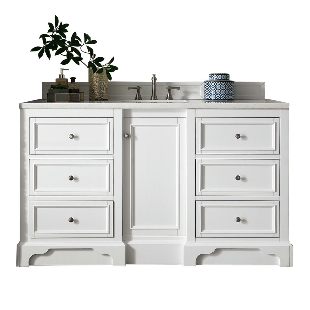 De Soto 60" Single Vanity, Bright White w/ 3 CM Classic White Quartz Top