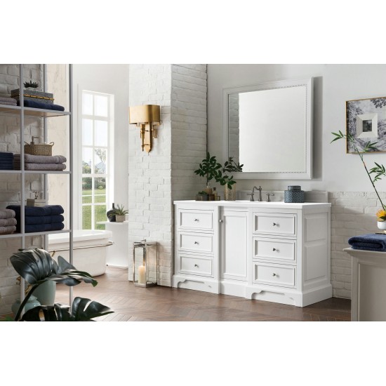De Soto 60" Single Vanity, Bright White w/ 3 CM Classic White Quartz Top