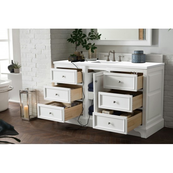De Soto 60" Single Vanity, Bright White w/ 3 CM Classic White Quartz Top